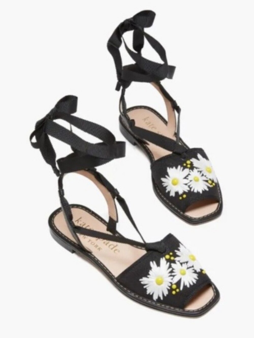 Kate Spade Michaela Square Toe Daisy Sandals Sz9 Embroidery